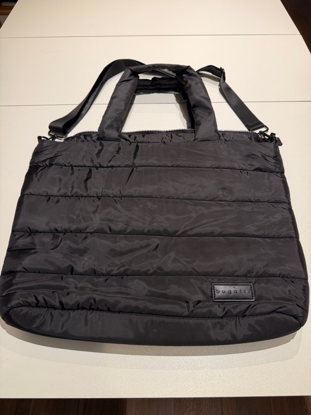 Bugatti Black Quilted Laptop Tote with Detachable Shoulder Strap